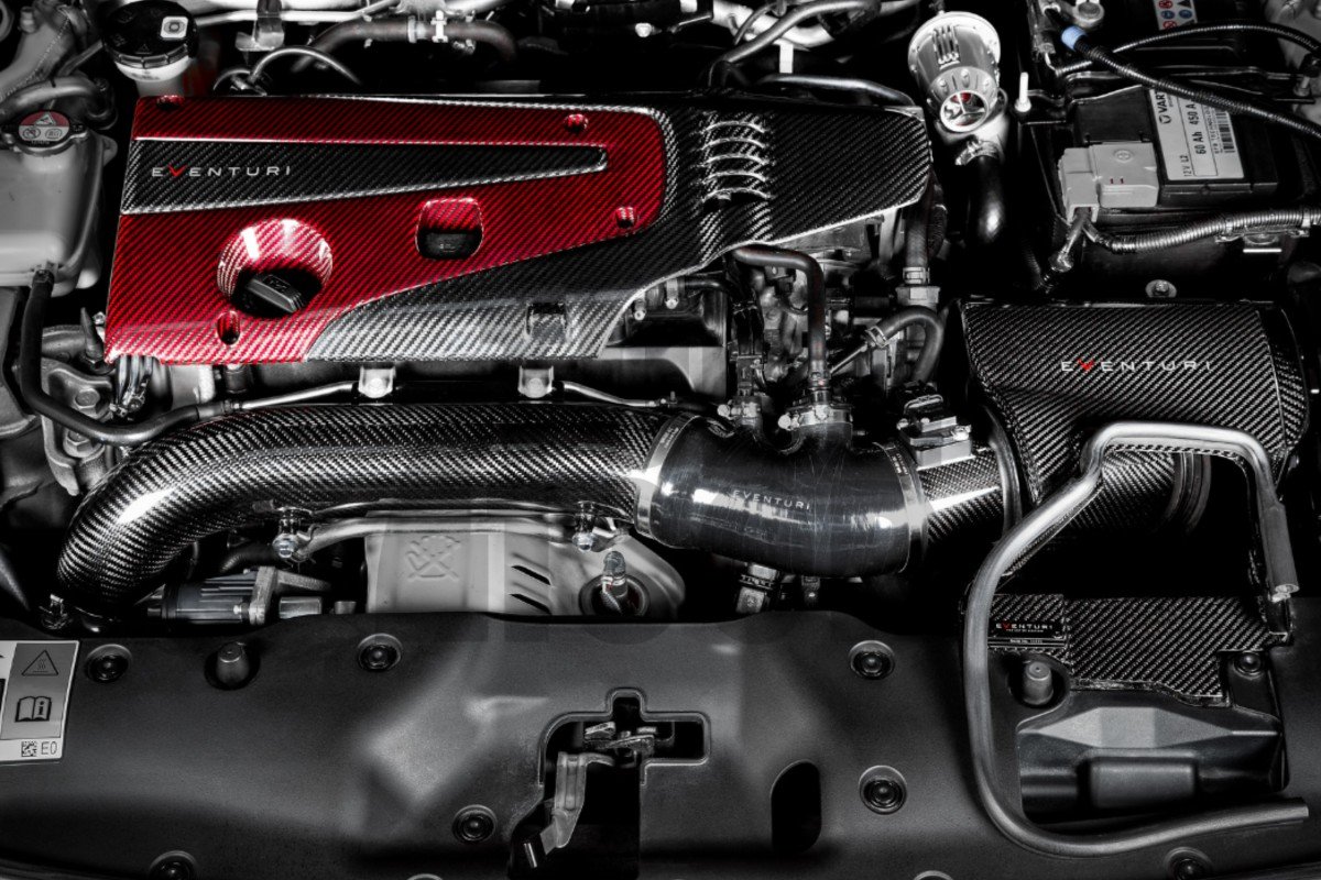 Honda Civic Type R FK2 / FK8 Carbon Fiber / Red Kevlar Engine Cover by Eventuri Honda Civic Type R FK2 / FK8 Carbon Fiber / Red Kevlar Engine Cover by Eventuri