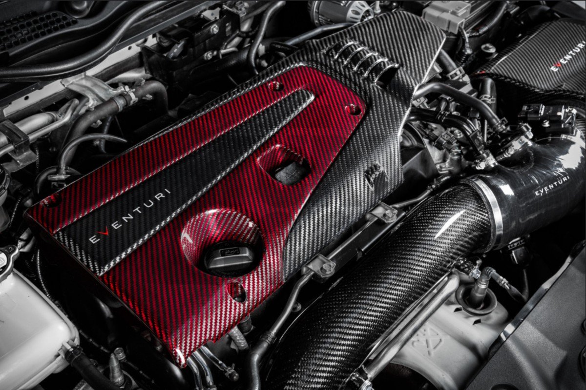 Honda Civic Type R FK2 / FK8 Carbon Fiber / Red Kevlar Engine Cover by Eventuri Honda Civic Type R FK2 / FK8 Carbon Fiber / Red Kevlar Engine Cover by Eventuri