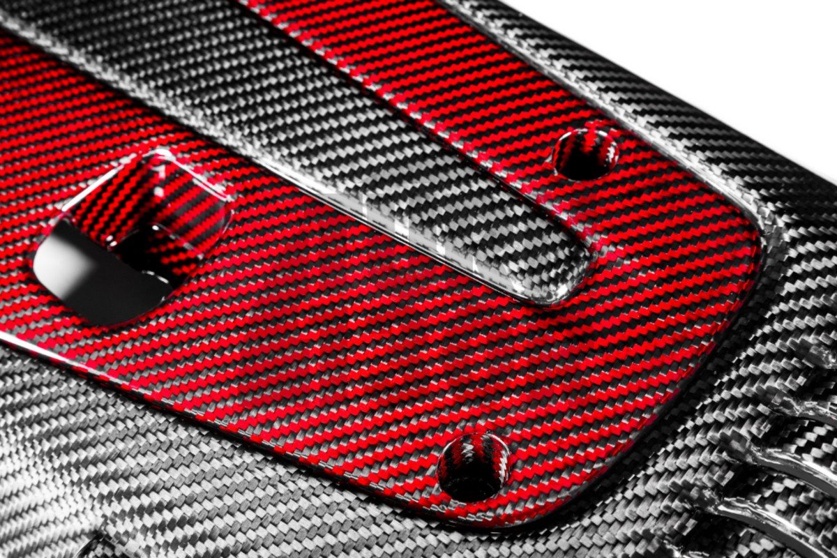 Honda Civic Type R FK2 / FK8 Carbon Fiber / Red Kevlar Engine Cover by Eventuri Honda Civic Type R FK2 / FK8 Carbon Fiber / Red Kevlar Engine Cover by Eventuri